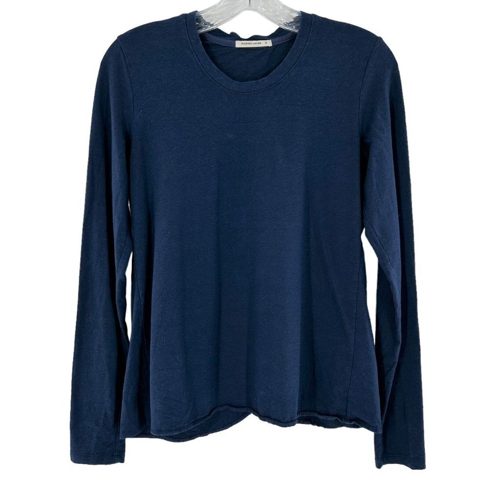 Marine Layer Navy Blue Micro Modal Jersey Split Back Long Sleeve Top Size Small